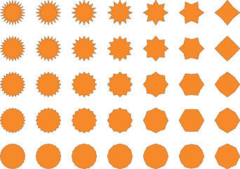 ジグザグ･ギザギザのラベルセット　ベクター　オレンジ　Set of vector starbursts. Collection of isolated labels.