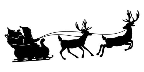carriage santa silhouette vector illustration 2 deers