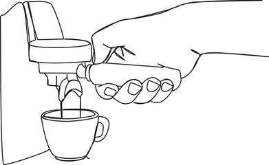 continuous single line drawing of coffee pouring from portafilter espresso machine