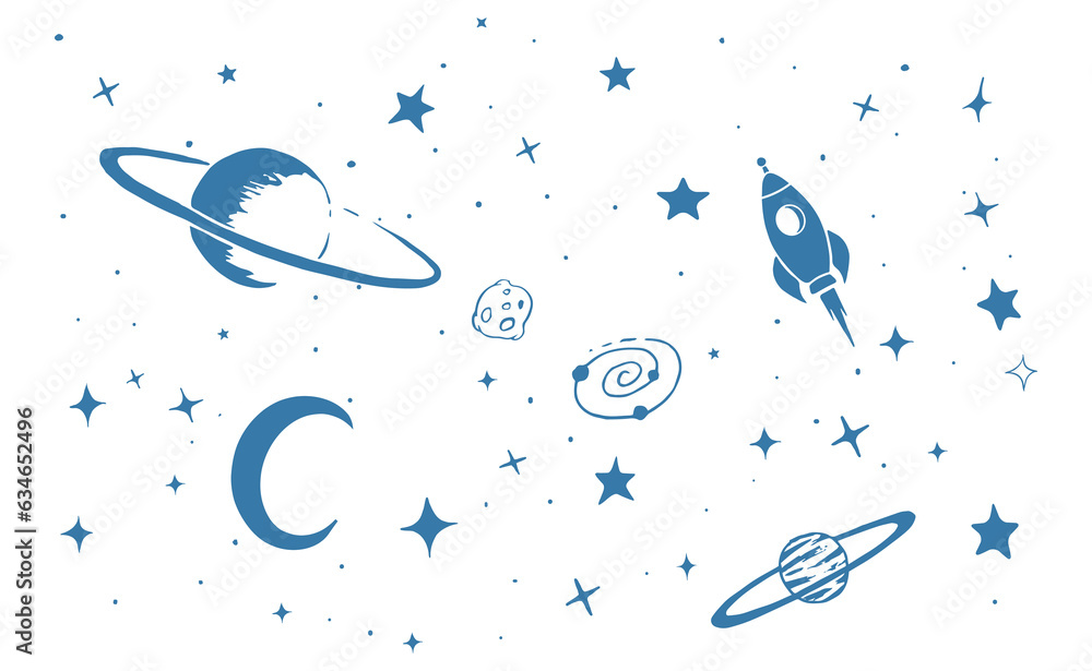 Canvas Prints space objects set. handcrafted illustration