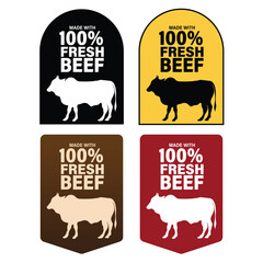 Made with 100 Percent Fresh Beef Meat, Packaging Sticker label Design, Flat Vector, Logo, Symbol, Icon, Badge, Pictogram, Printable banner, Premium Quality, Isolated illustration, Latest Modern Design