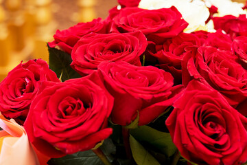 Fresh dark red roses close up texture background for St. Valentine's Day