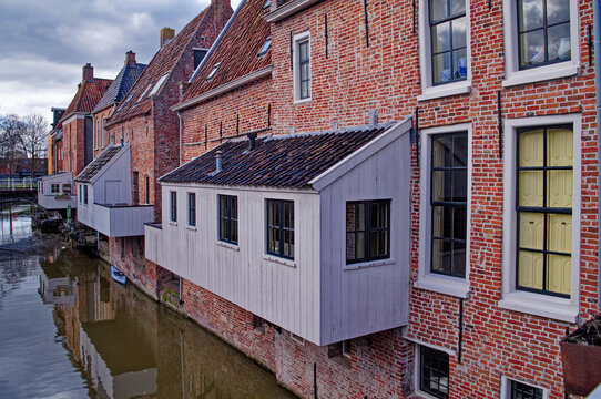 Houses along a Canal in the city, Appingedam, Groningen, Holland