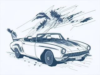 Foto op Plexiglas Sport car moving. Cartoon blueprint style. AI generated illustration © vector_master