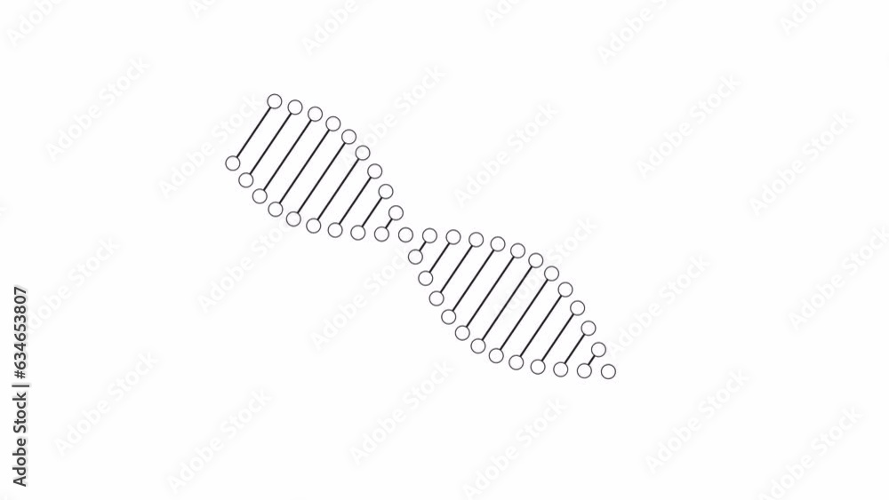 Poster dna strand rotating bw outline 2d object animation. molecule dna monochrome linear cartoon 4k video.