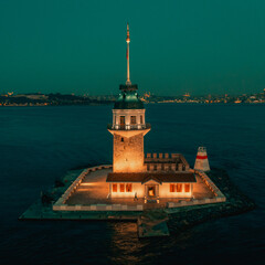 lighthouse at night. KIZKULESI ISTANBUL