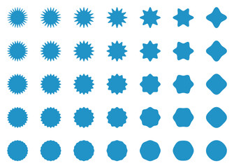 ジグザグ･ギザギザのラベルセット　ベクター　 青　水色　Set of vector starbursts. Collection of isolated labels. 