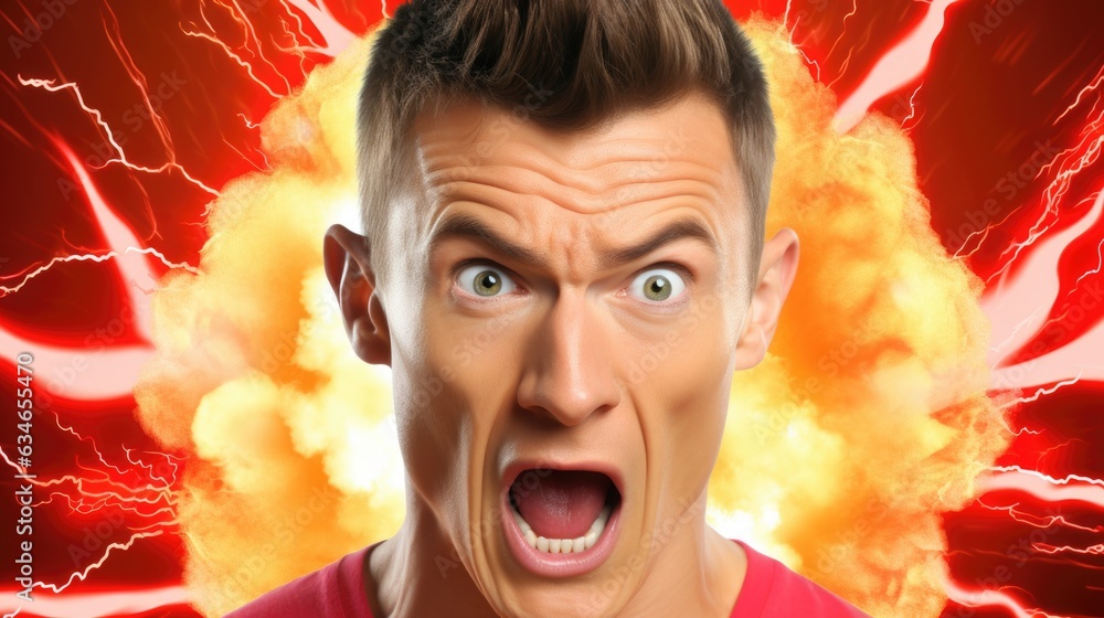 Aufkleber a man with his mouth open and a red explosion in the background. generative ai image.