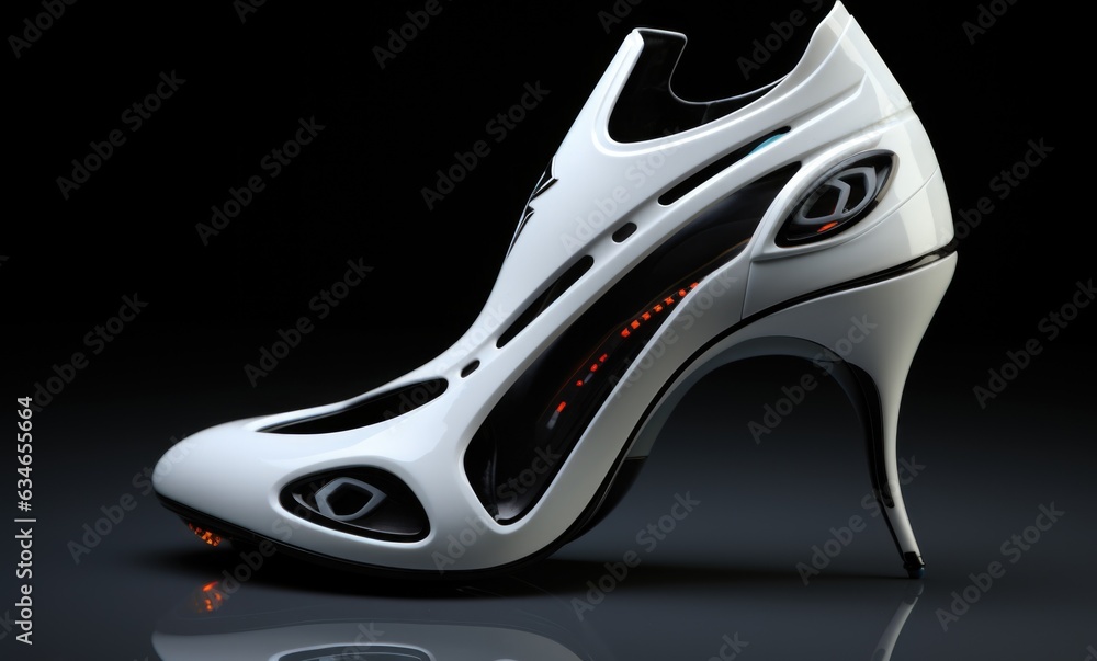 Aufkleber a futuristic shoe with a high heel and a reflective surface. generative ai image.