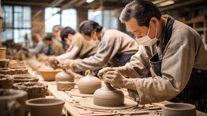 Japanese artisans making fine porcelain