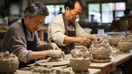Japanese artisans making fine porcelain