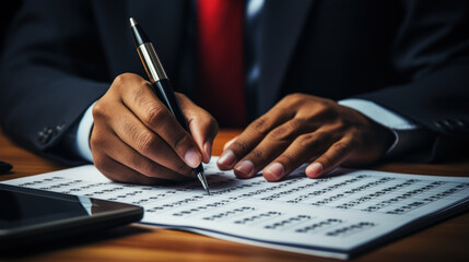 Naklejka premium African businessman works in office created with generative AI technology