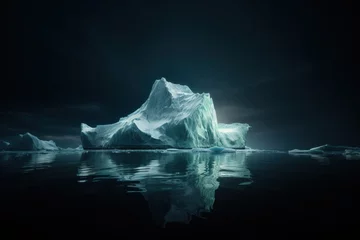 Gordijnen Massive Antarctic iceberg floating in calm cold water on  night sky background © DenisNata