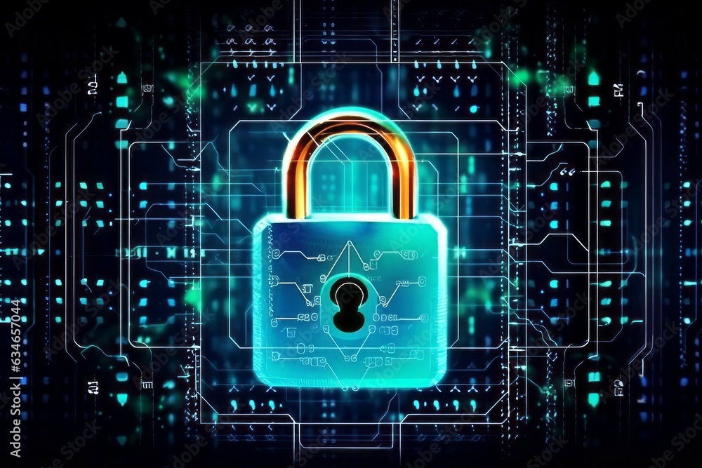 Aufkleber futuristic background with a padlock as a symbol of internet security and personal data protection. 
