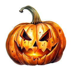 Scary Halloween Pumpkin Isolated on Transparent Background