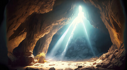 Cave with light shining from outside. Beautiful cave with sunlight