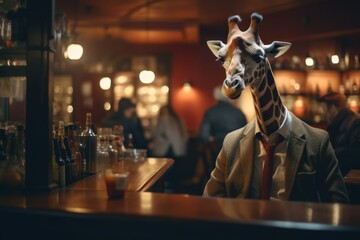 Naklejki  Drinking giraffe with alcohol in a pub.