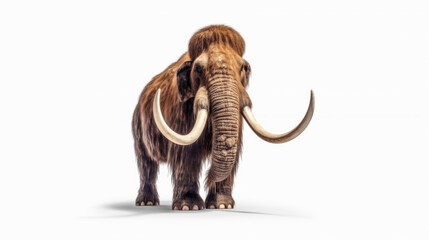 Obraz premium A woolly mammoth, prehistoric mammal isolated with shadow on white background. elephant mammoth. Generative Ai