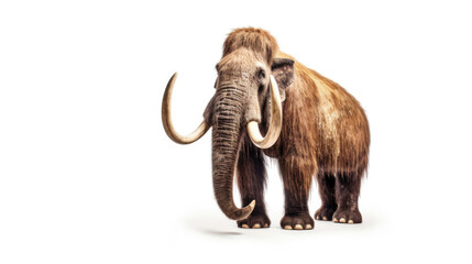 A woolly mammoth, prehistoric mammal isolated with shadow on white background. elephant mammoth. Generative Ai