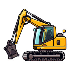 Yellow tractor with backhoe and loader toy isolated on white background, vector illustration. 