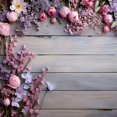framed empty flowers The background is gray wood pattern.