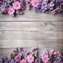 framed empty flowers The backdrop is white wood grain.