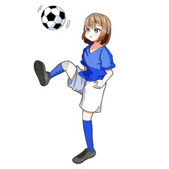 女子サッカー、リフティングをする女の子
