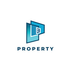Obraz premium Letter P with property home icon logo design, real estate vector logo design 