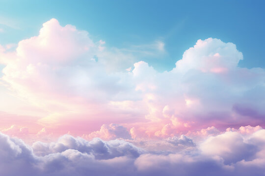 Pastel-colored clouds against a light blue sky, crafting an ethereal love background Generative AI © Лариса Лазебная