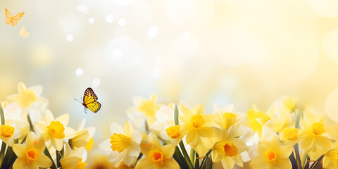 Bright and colorful flowers daffodils,Easter spring flower background fresh flower and yellow
