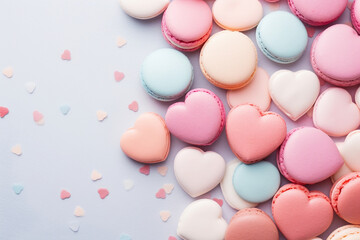 Fototapeta na wymiar A pastel-colored array of macarons or candies, giving a sweet and delightful love background Generative AI