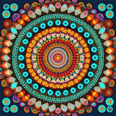 Kaleidoscope, mandala of patterned circles.