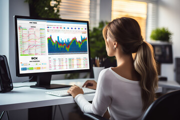 Fototapeta na wymiar Empowered Woman Engaging in Online Currency Trading on a Forex Trading Platform for Financial Success. created with Generative AI