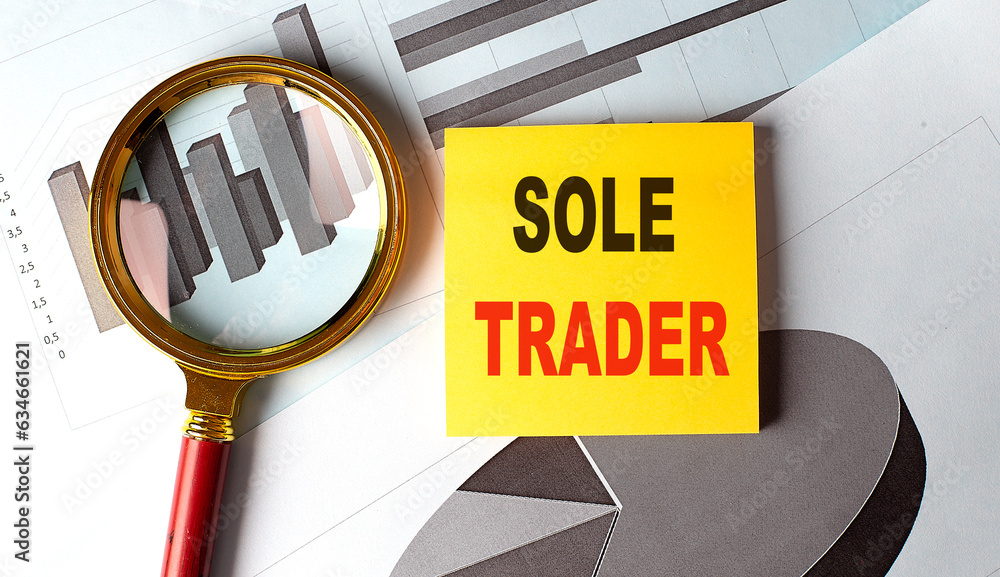 Poster sole trader text on a sticky on chart, business