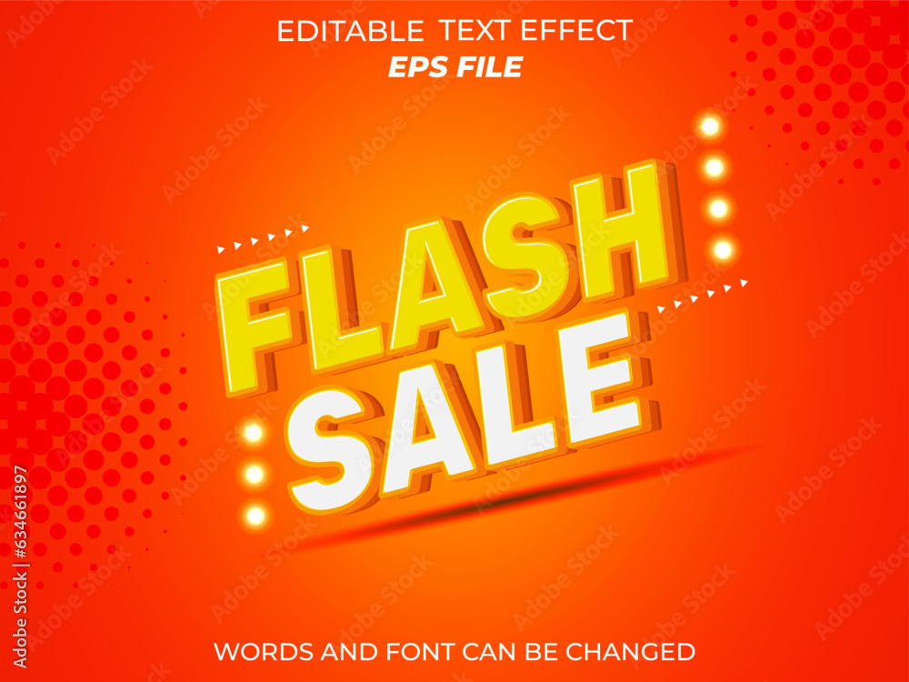 Poster flash sale text effect, font editable, 3d text. vector