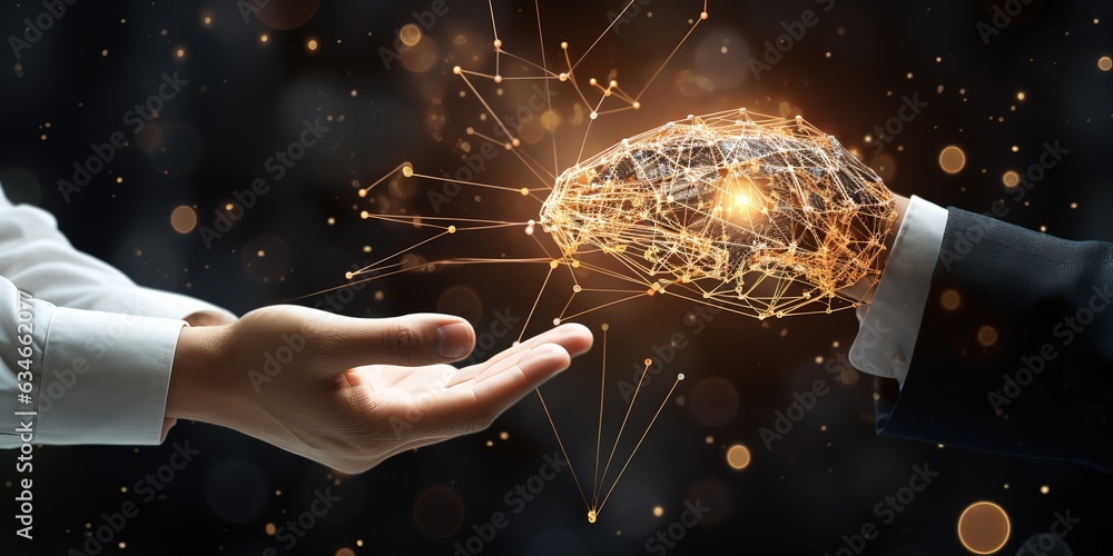 Aufkleber human connection and artificial intelligence (ai) concept together create innovative futuristic new 