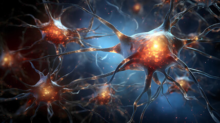 Neurons firing in the brain ai concept art. 