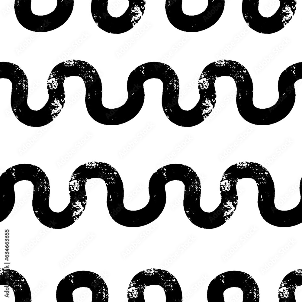 Poster black bold charcoal wavy lines seamless pattern. abstract background with corrugated brush strokes. 