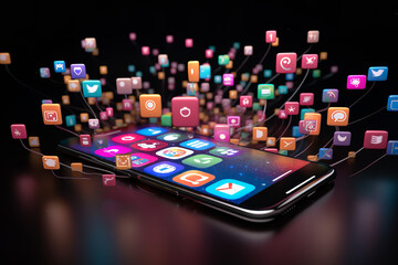 A mobile device comes alive with vibrant social media icons floating above, symbolizing the world of digital connectivity