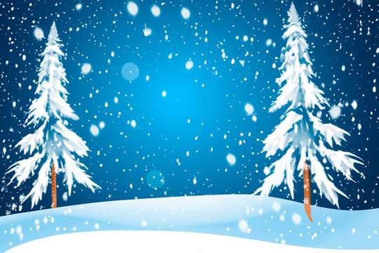 Snow. Illustration. White blanket of snow. Winter concept. Snow covered streets. White cloak Christmas concept. Winter road and landscape of frozen trees. Free space for your decoration.