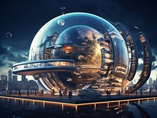 A future city with unique technology. Future and technology concept. Generative AI.