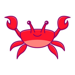 Crab character smiling.Cute cartoon red crab.Line art vector illustration.Isolated on white background.
