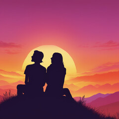 silhouette of a couple on a hill, Generative AI