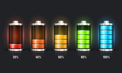 Different battery charge from minimal to full. Vector illustration.