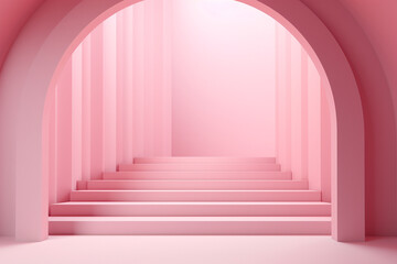 Steps and vault as an architectural solution for an interior in pink.  
