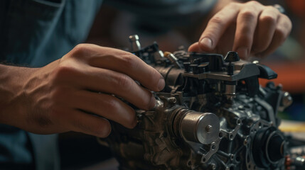 Fototapeta na wymiar A mechanic repairing a car's engine