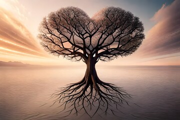 Concept of healthy heart. heart shaped tree with root generated by AI tool
