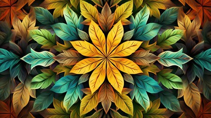  a colorful, abstract image of leaves with a black background.  generative ai