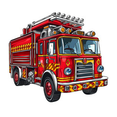 Cute Fire Truck Fireman Clipart Illustration