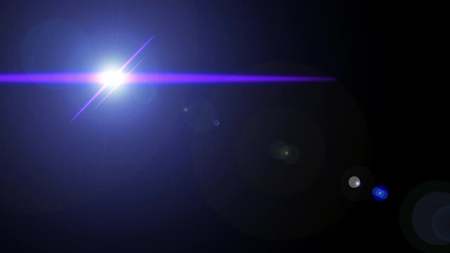 Blue flare blinking in slow motion on black background 4k footage, Optical flare footage